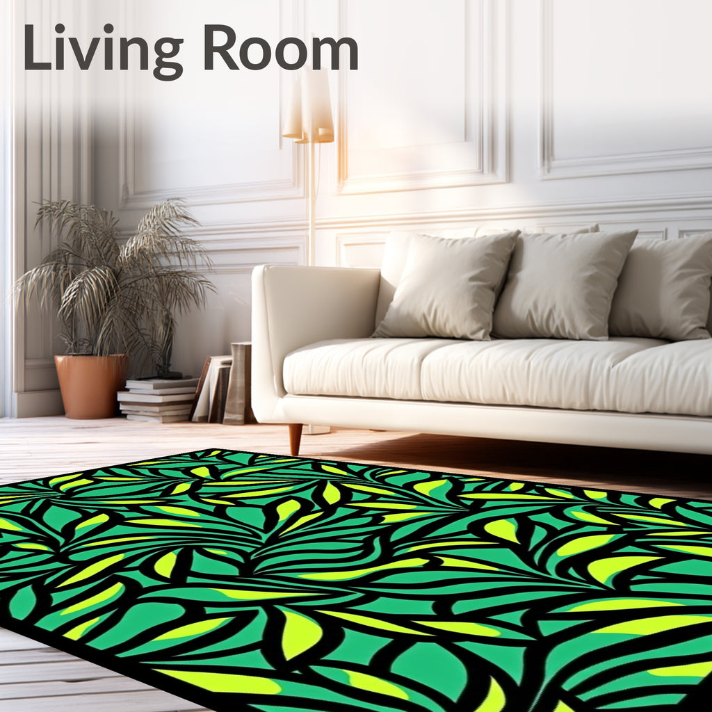 Lush Green and Yellow Abstract Swirls Rug