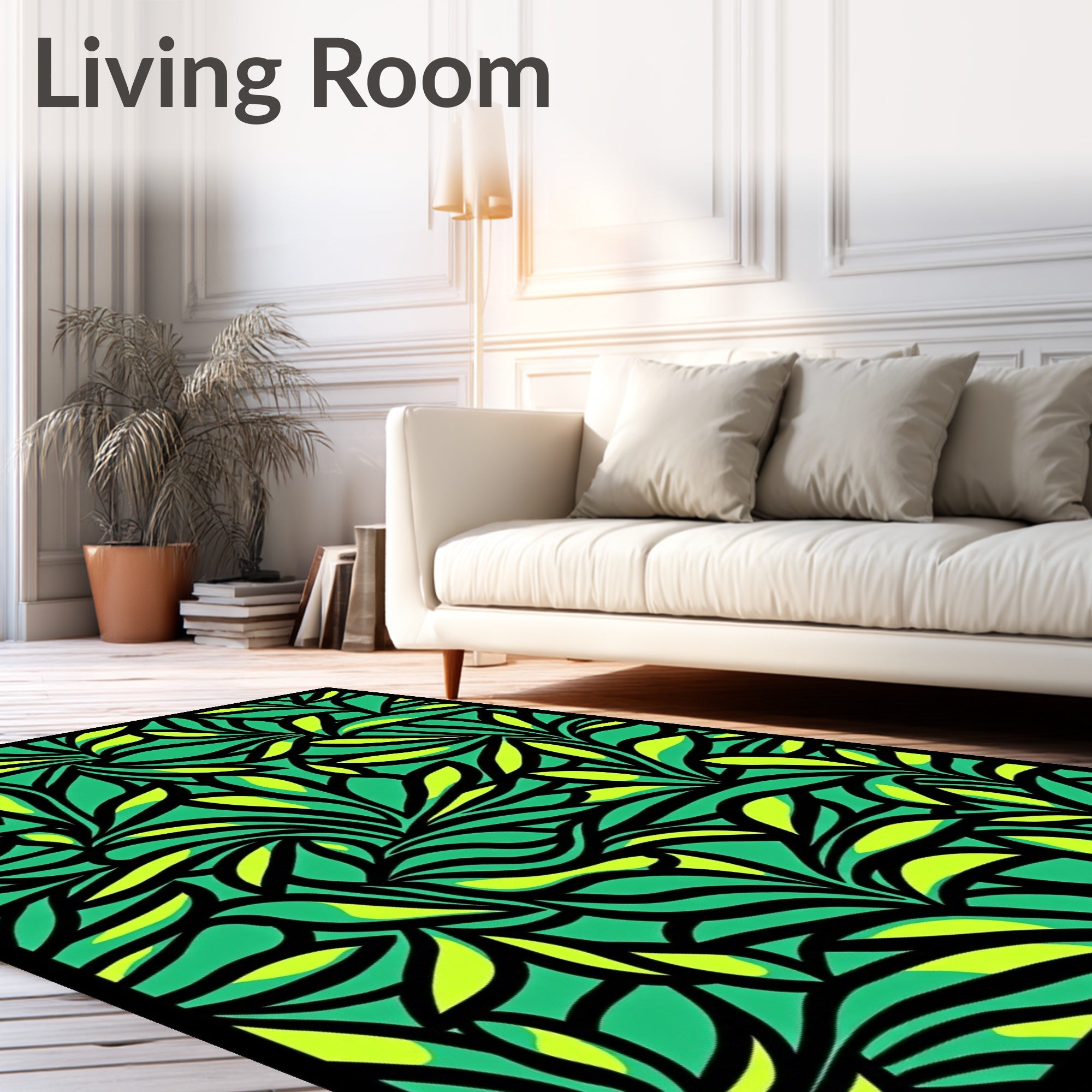 Lush Green and Yellow Abstract Swirls Rug