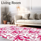 Whimsical Pink Floral Figure Pattern Rug