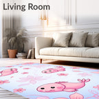 Cute Pink Fish Flowers Pattern Rug