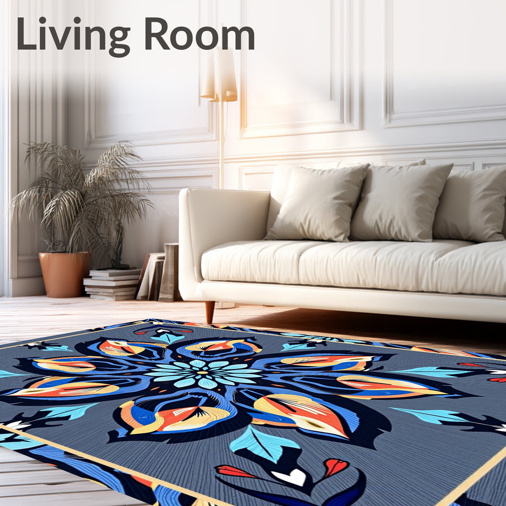 Vibrant Floral Mandala Art Rug