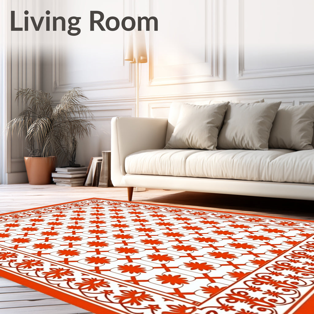 Orange Floral Lattice Classic Design Rug