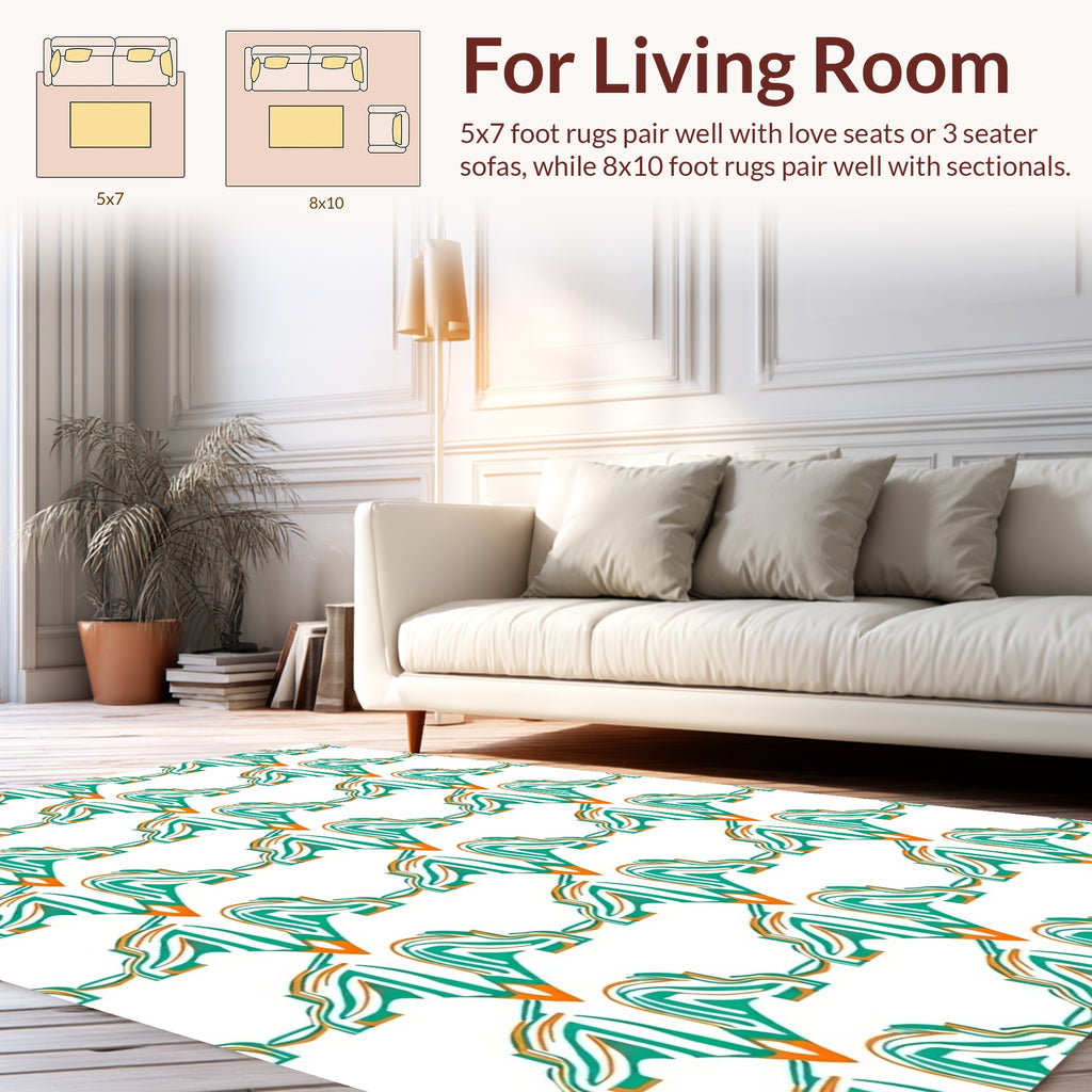 Modern Teal Orange Geometric Pattern Rug