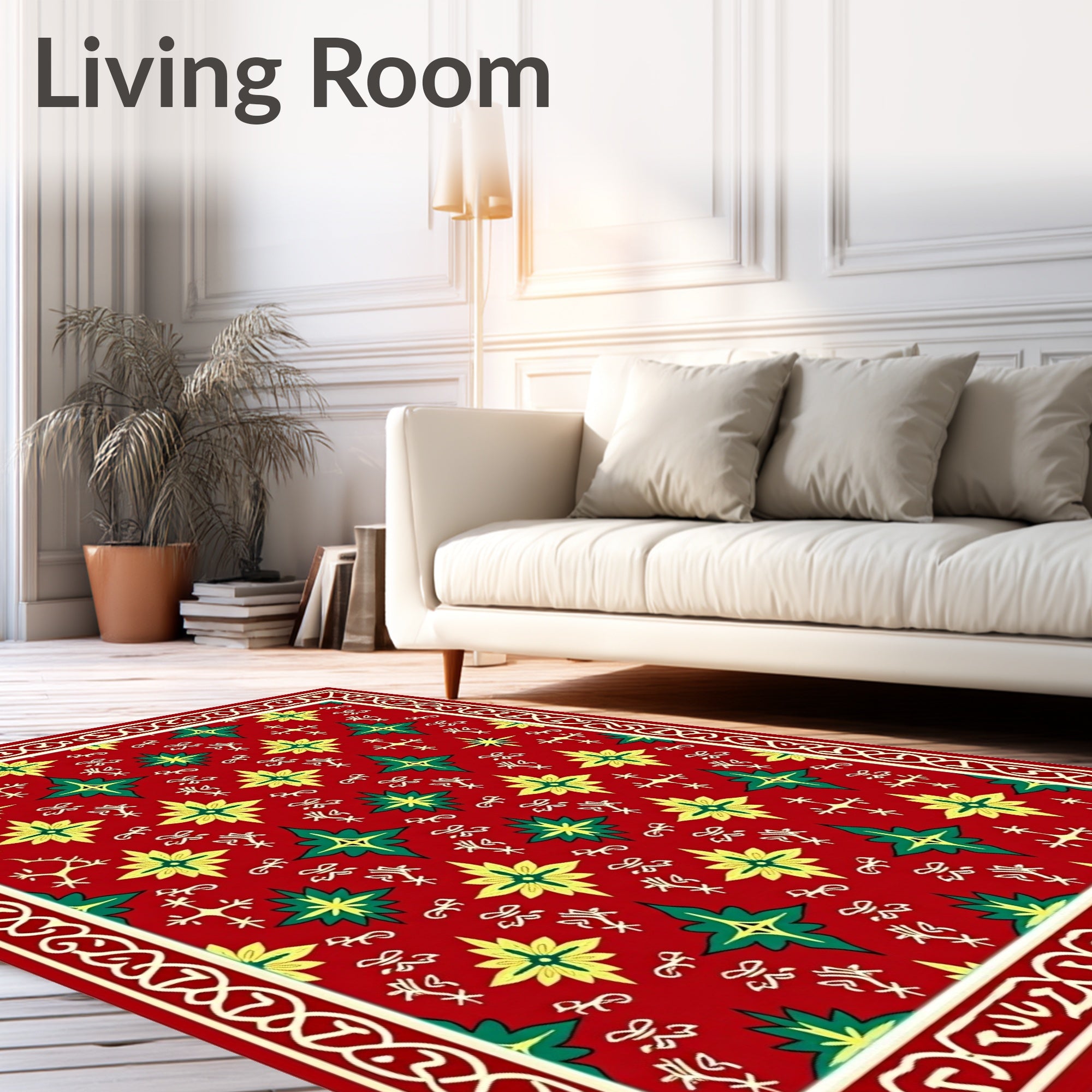Crimson Floral Geometric Embossed Rug