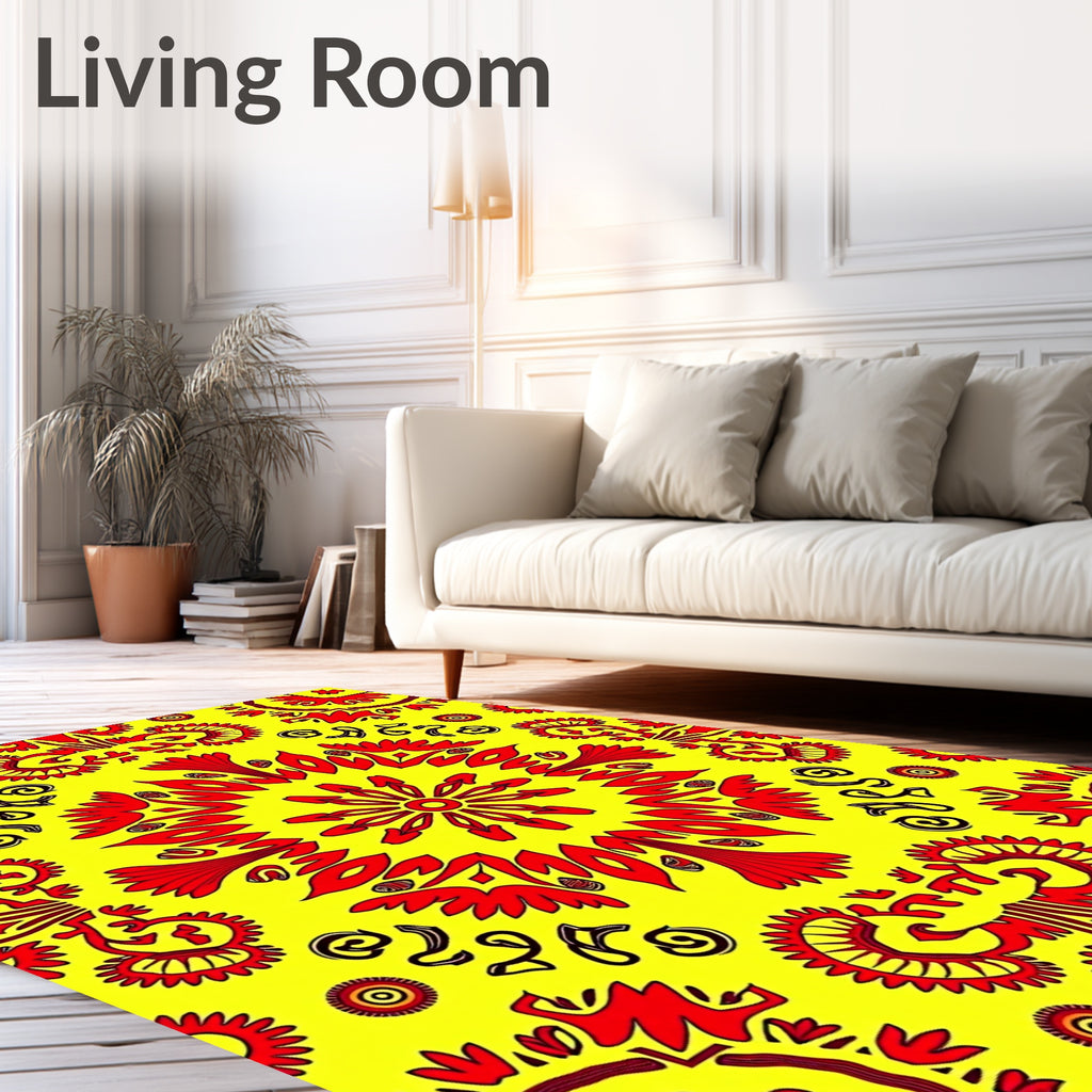 Vibrant Red Sunburst Floral Pattern Rug