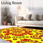 Vibrant Red Sunburst Floral Pattern Rug