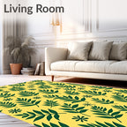 Yellow With Green Leaf Pattern Rug
