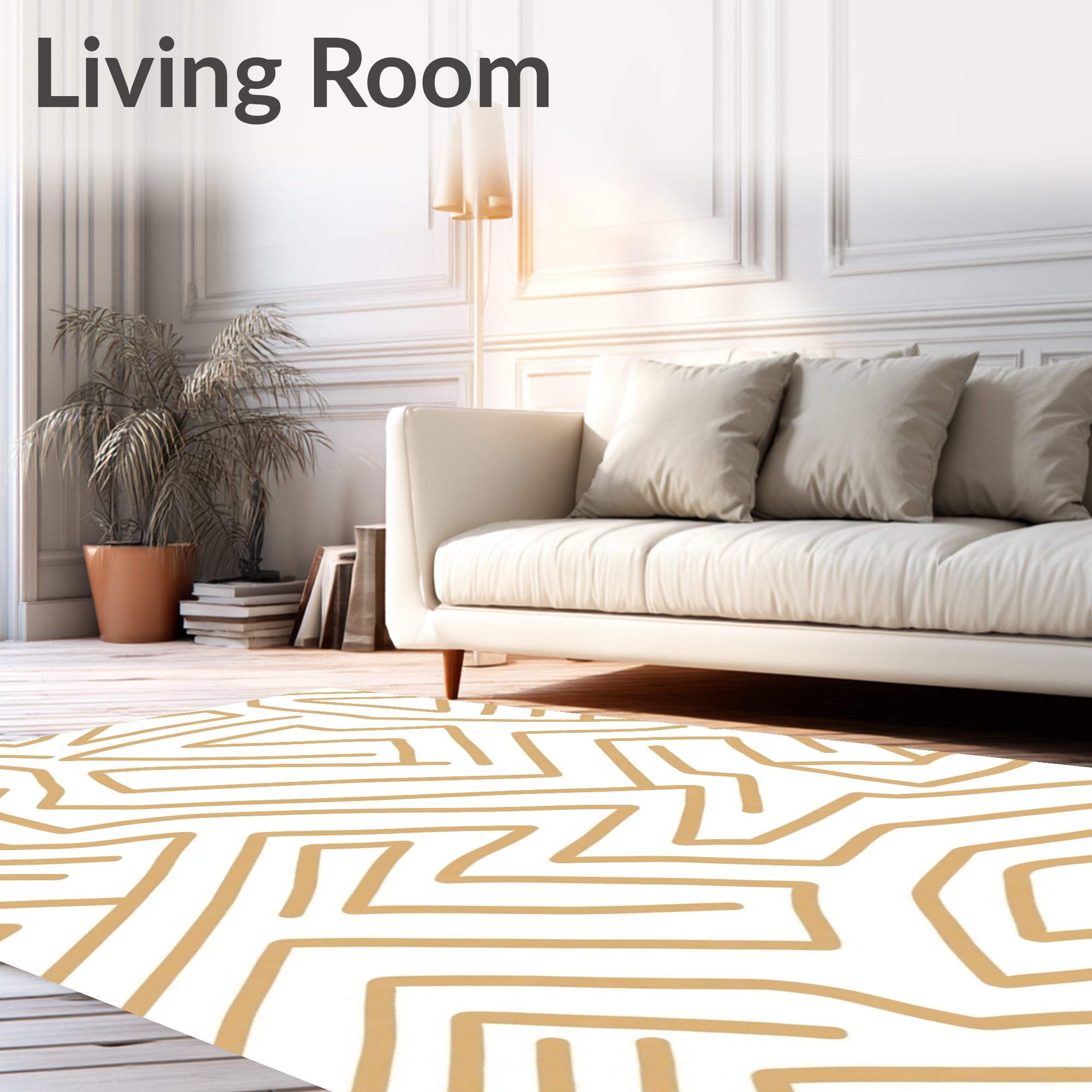Abstract Interlocking Beige Pattern Rug