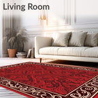 Crimson Swirls Vines Textile Design Rug