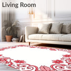 Floral Scrollwork Red Border Design Rug