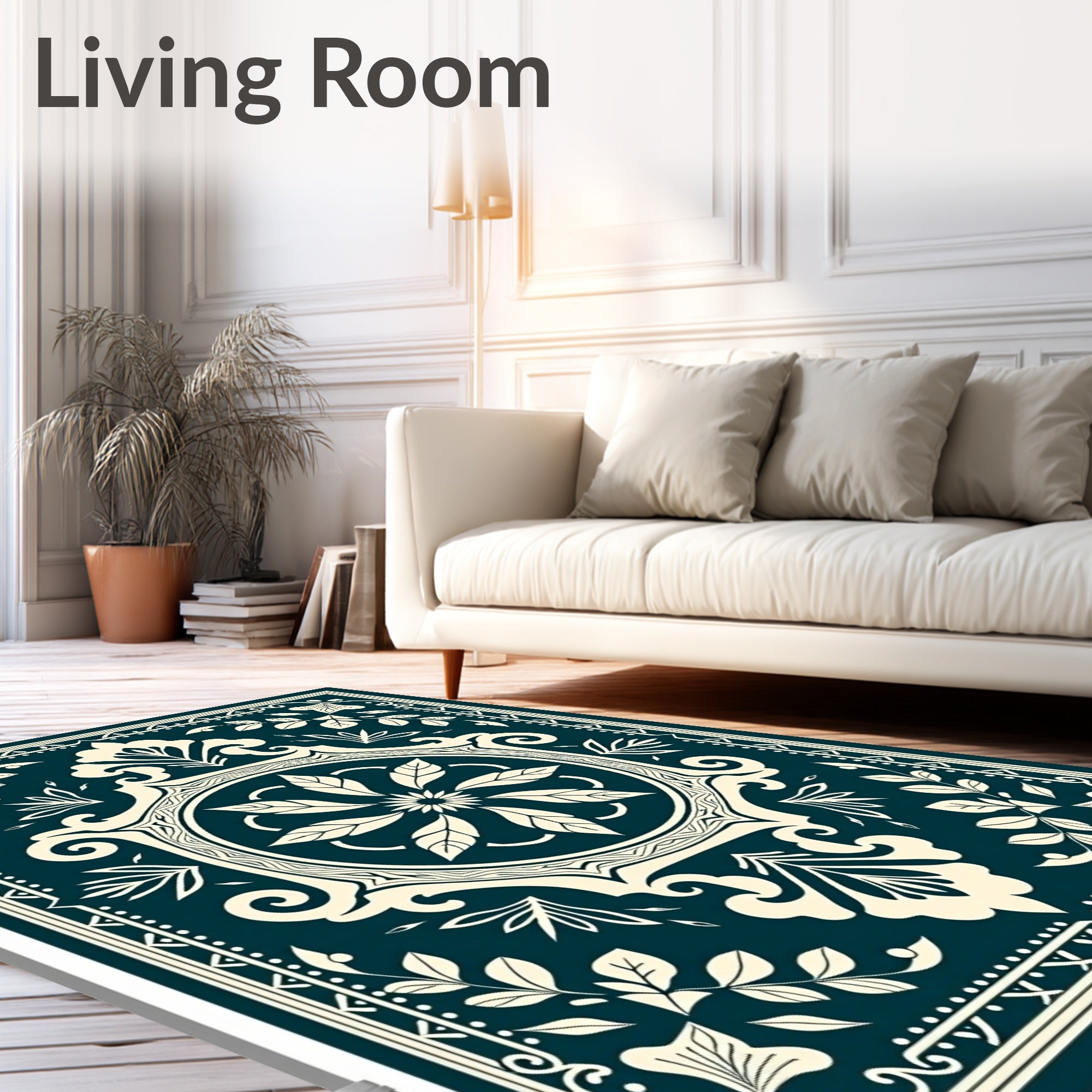 Vintage Floral Frame Mandala Design Rug