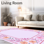 Charming Floral Butterfly Nature Border Rug