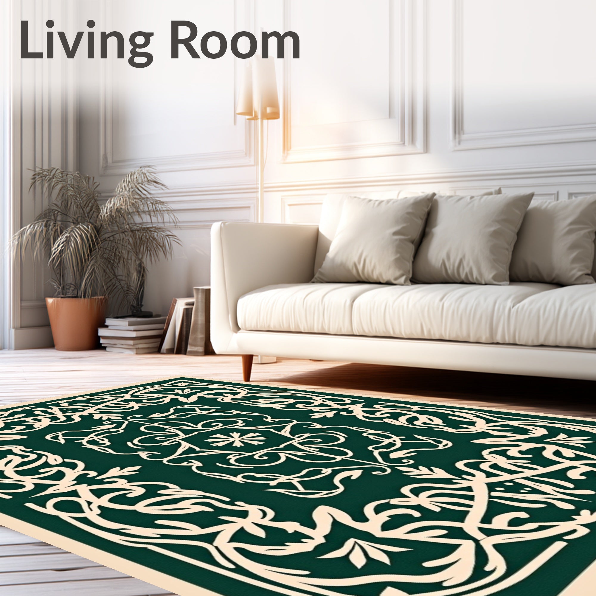 Elegant Cream Floral Border Design Rug