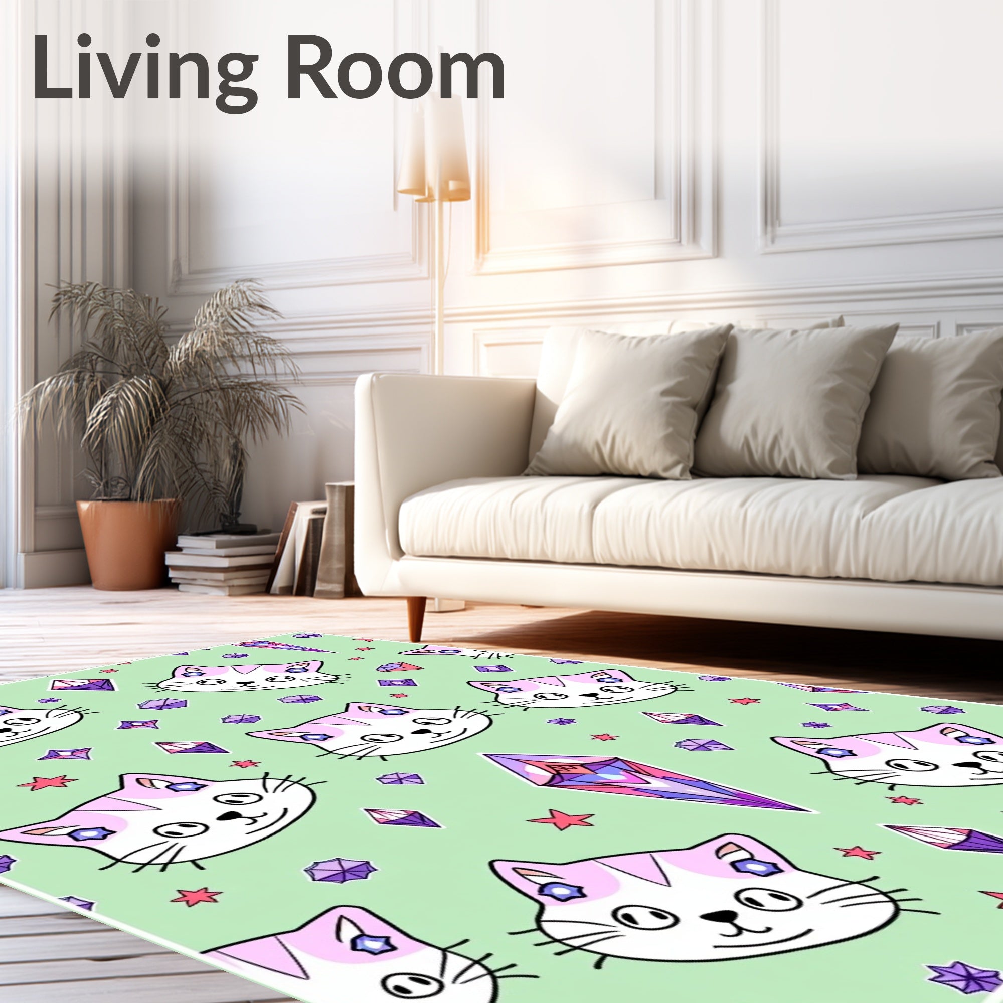 Cute Cat Gemstone Pattern Rug