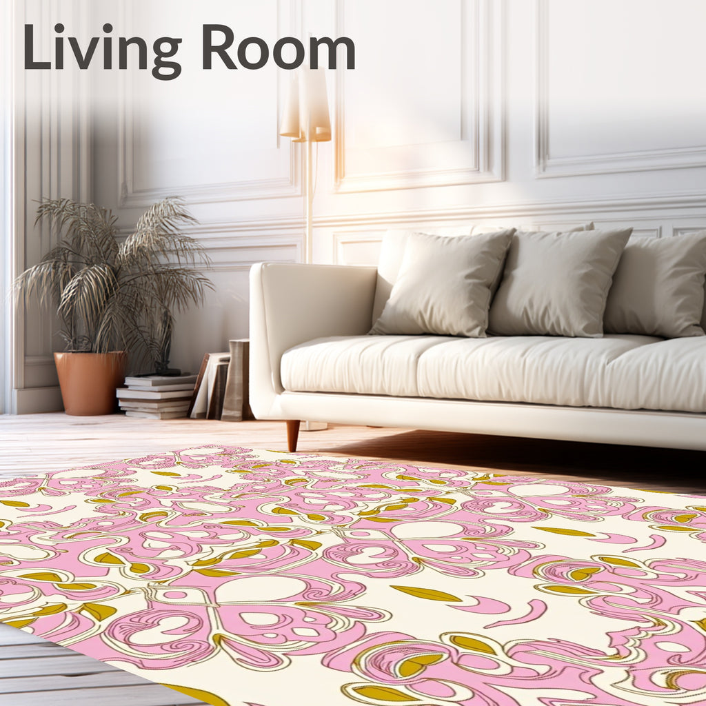 Pink Gold Ornate Scroll Pattern Rug