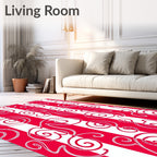 Crimson White Whimsical Swirl Stripes Rug