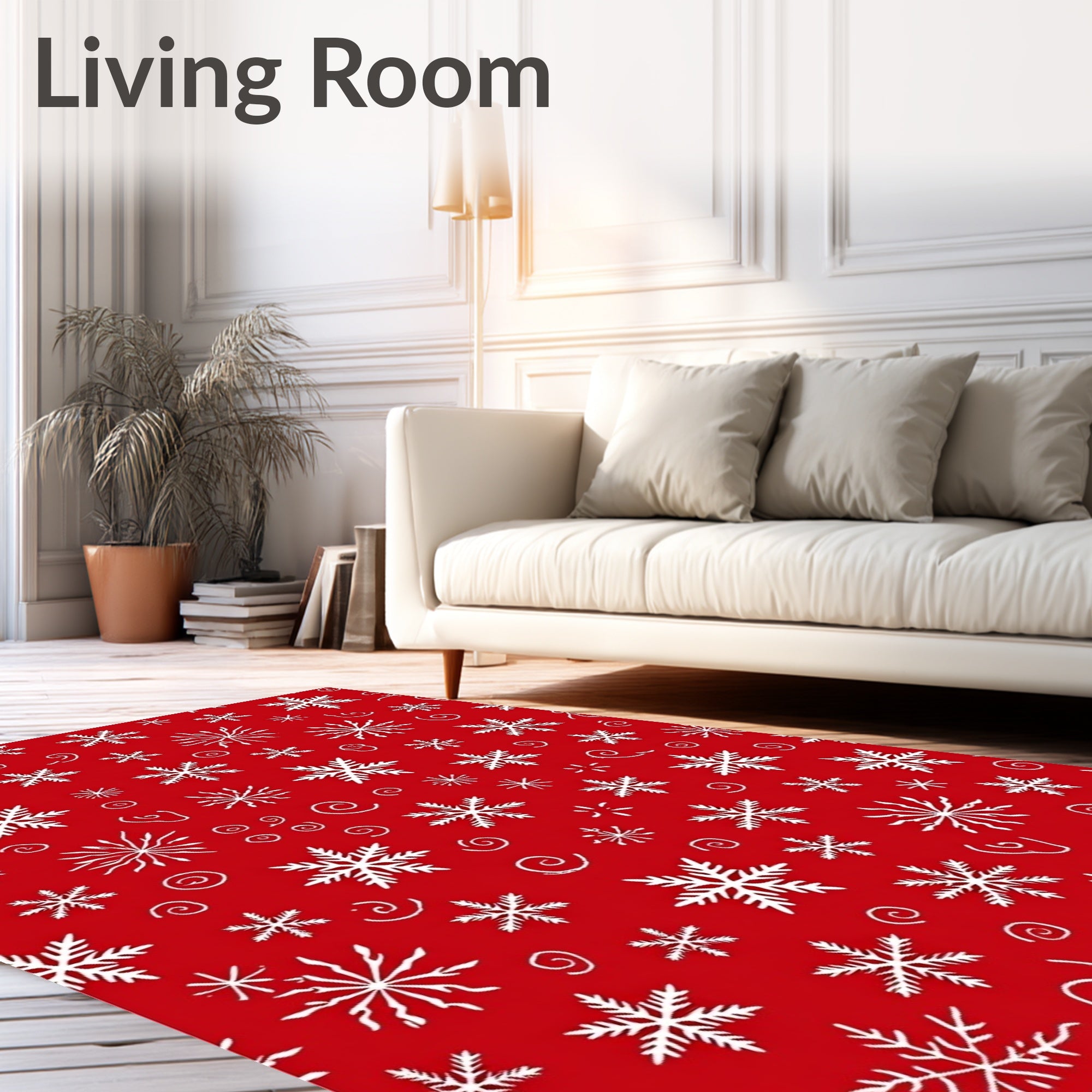 White Snowflake Swirl Red Pattern Rug