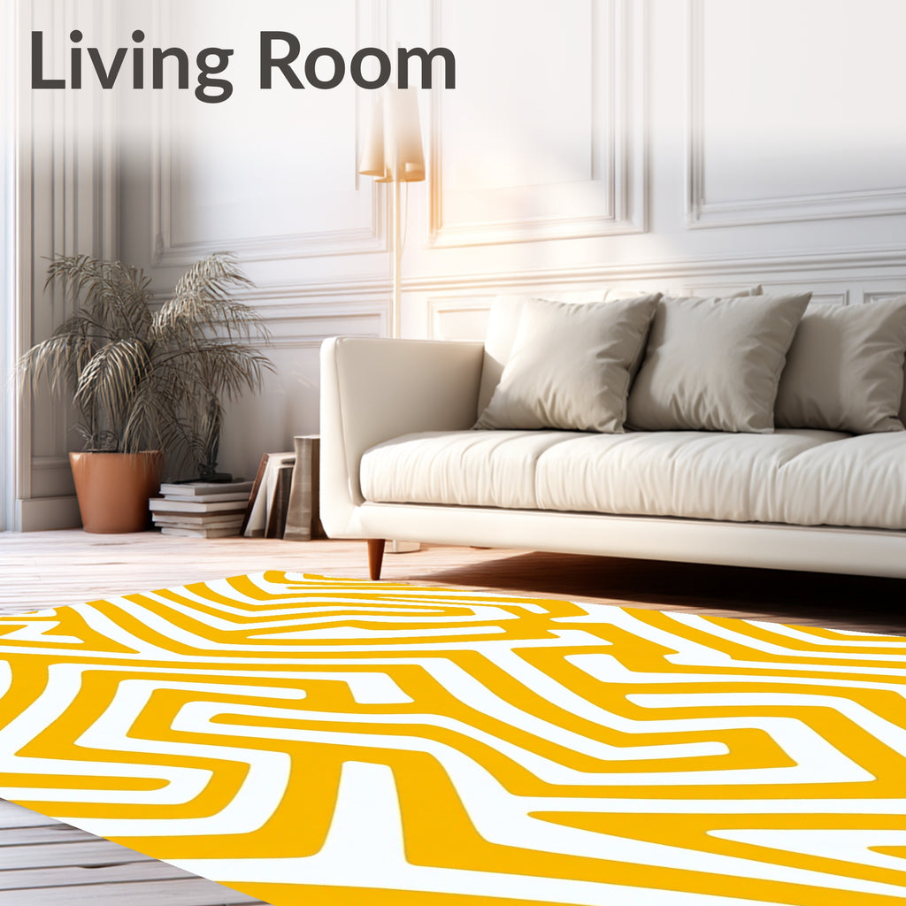 Bold Yellow Geometric Maze Pattern Rug