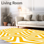 Bold Yellow Geometric Maze Pattern Rug