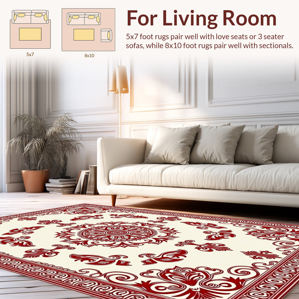 Crimson Classic Floral Mandala Pattern Rug