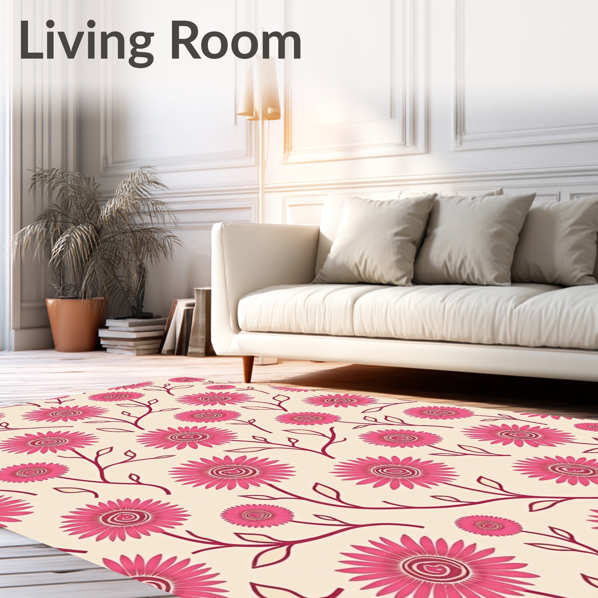 Whimsical Pink Daisy Floral Pattern Rug