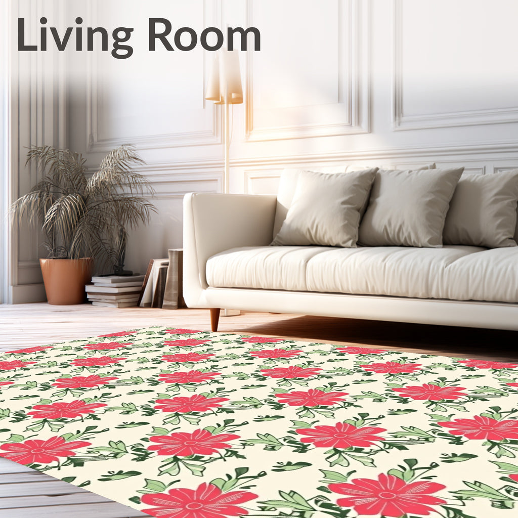 Pink Floral Vines Pattern Rug