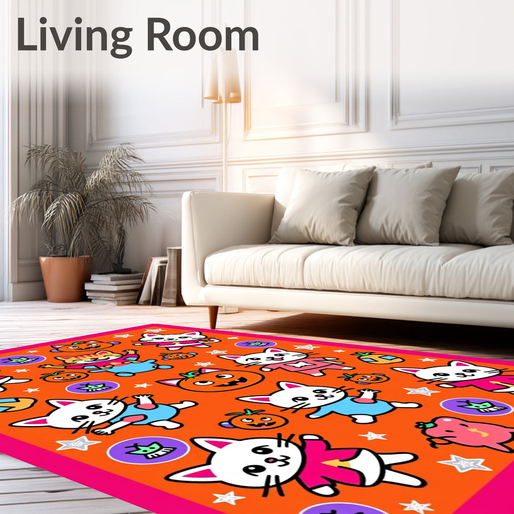 Playful Cats Pumpkins Pattern Rug