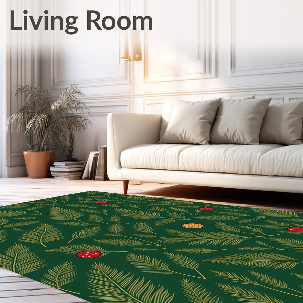 Festive Green Frond With Red Berry Pattern Rug