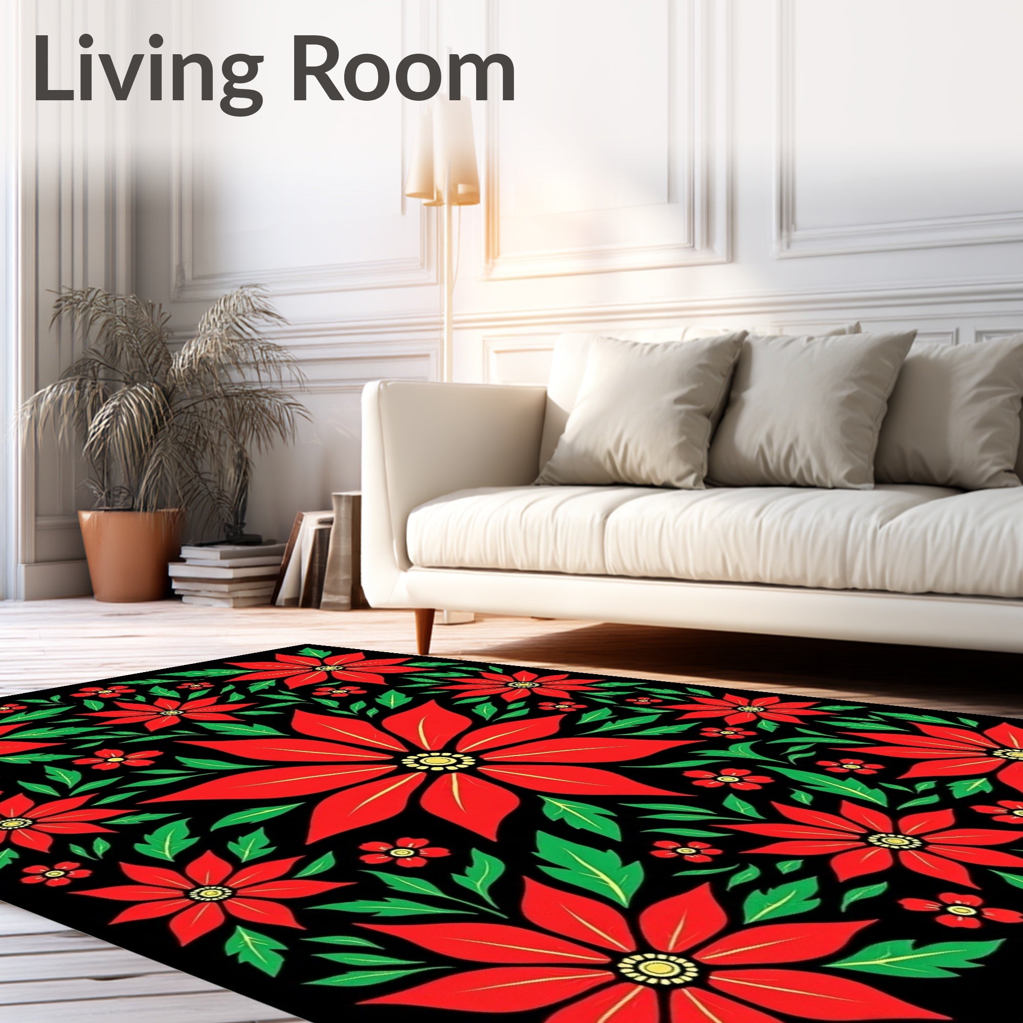 Vibrant Red Poinsettia Floral Collage Rug