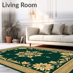 Emerald Golden Floral Centerpiece Border Rug