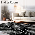 Elegant White Feathers Black Pattern Rug