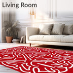 Red White Abstract Organic Pattern Rug