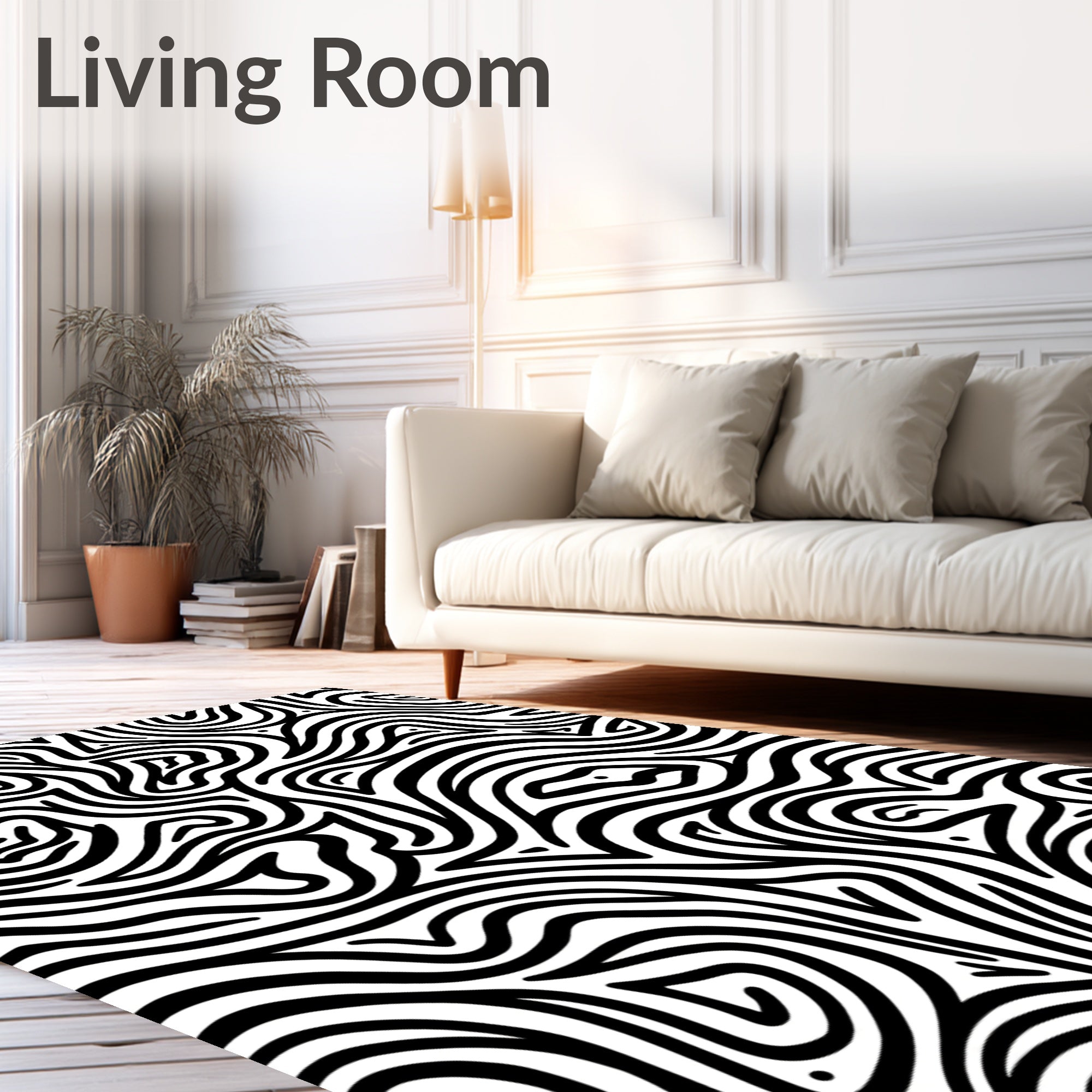 Abstract Black White Swirl Pattern Rug