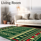 Festive Green Yellow Red Geometric Motif Rug