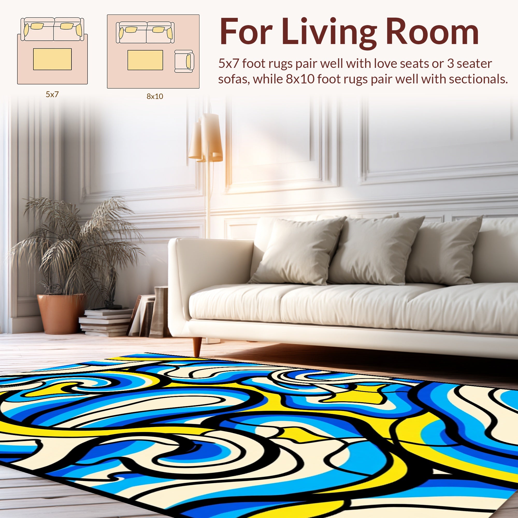 Swirling Waves Graphic Design Rug