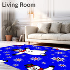 Joyful Snowman Winter Snowflakes Red Rug