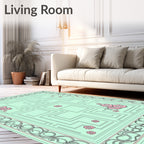 Light Blue Maze With Pink Flowers Rug