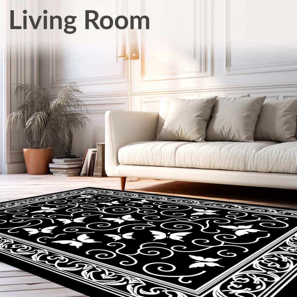 Elegant Butterfly Scroll Pattern Design Rug