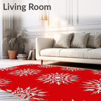 Bold Starburst Pattern Red White Rug