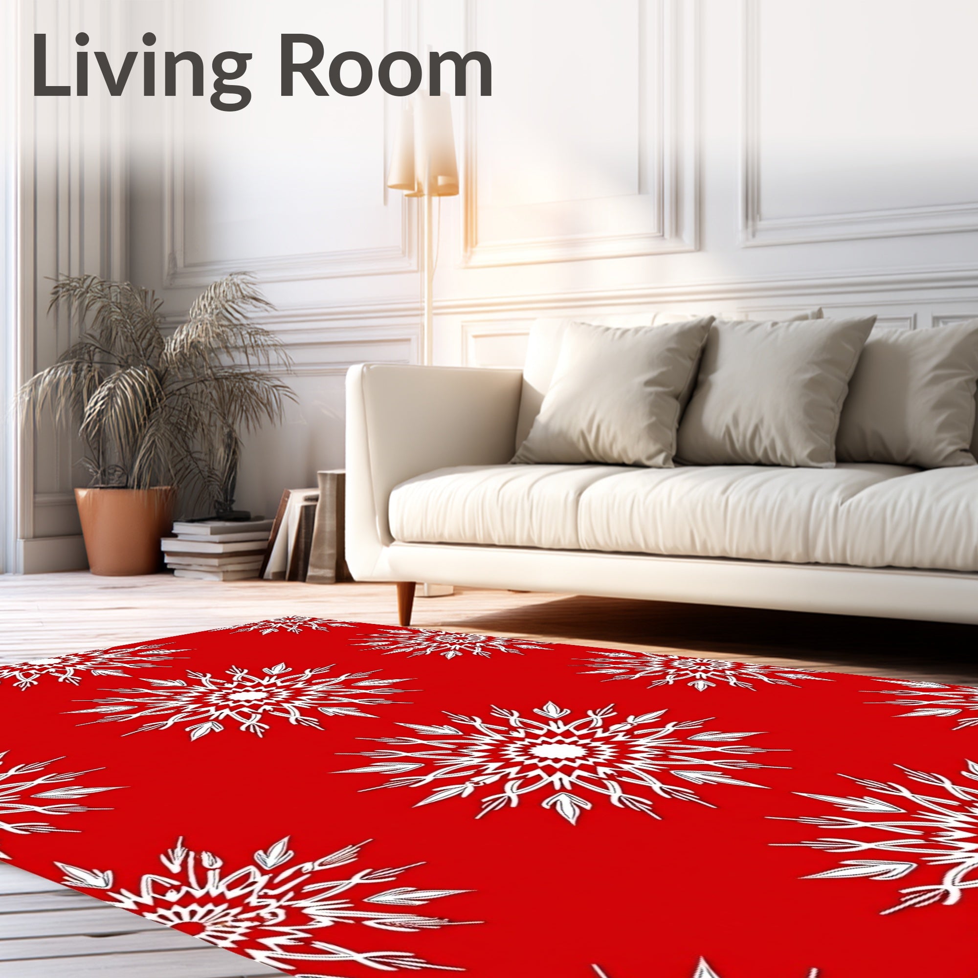 Bold Starburst Pattern Red White Rug