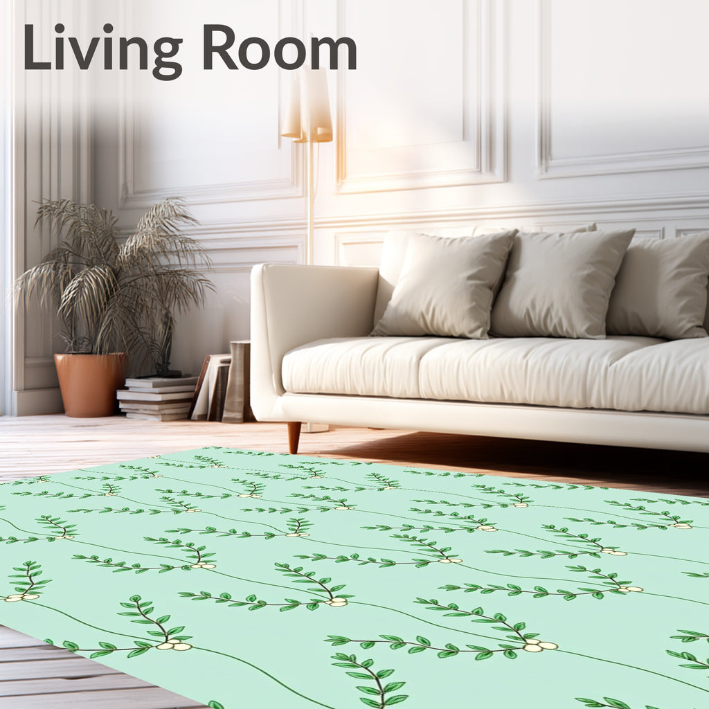 Green Leafy Branch Pattern Rug