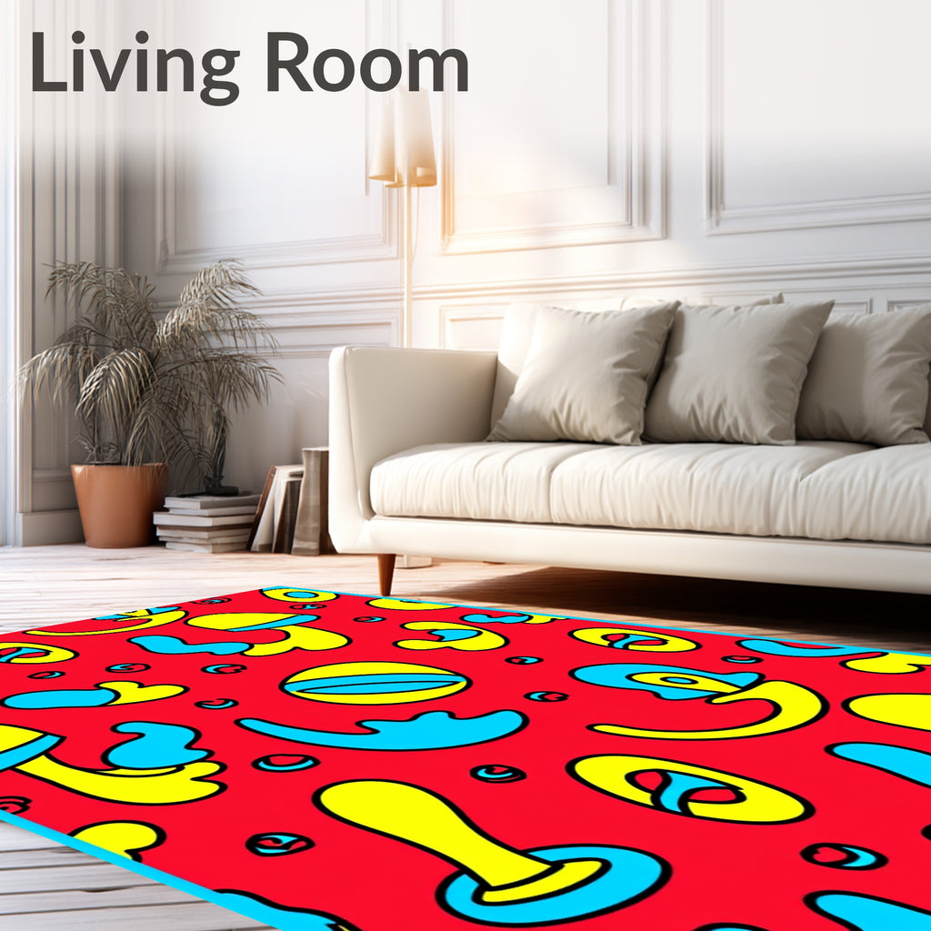 Abstract Yellow Blue Red Shapes Rug