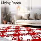 Bold Red White Abstract Houndstooth Rug