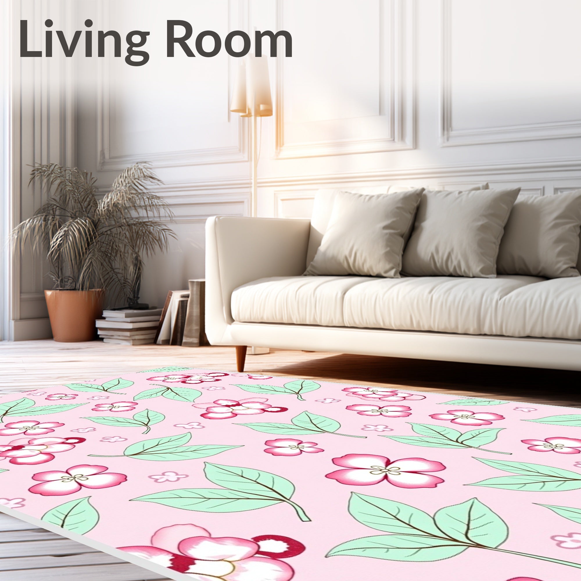 Pink Floral Leaves Design Rug