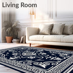 Intricate Floral Scrollwork Dark Blue Rug