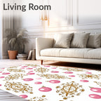 Gold Pink Ornate Holiday Ornaments Rug