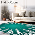 Ethereal White Ferns Teal Gradient Rug