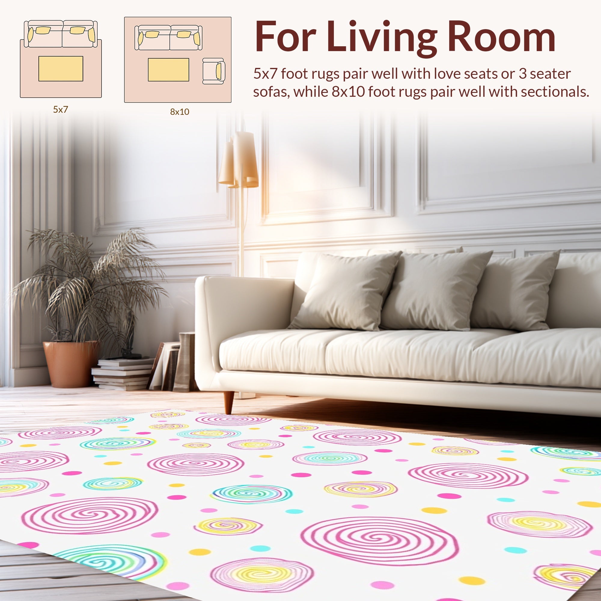 Whimsical Swirls and Dots Pattern Rug