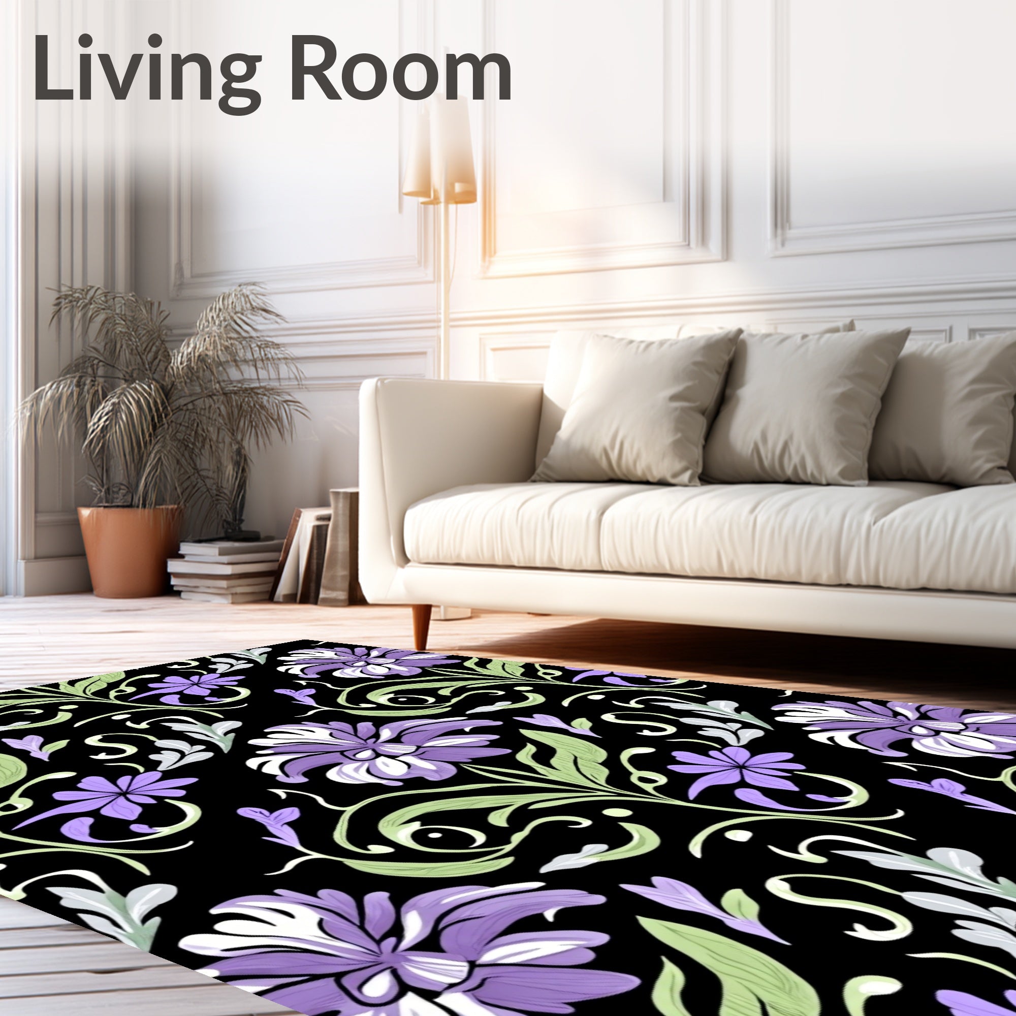 Elegant Purple Floral Swirls Rug