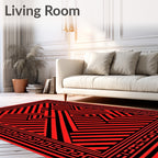 Bold Red Black Linear Maze Design Rug